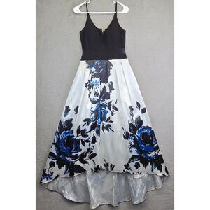 Xscape Maxi Dress Womens 10 Black White Hi Lo Empire Waist Floral Fairy Y2K Gown